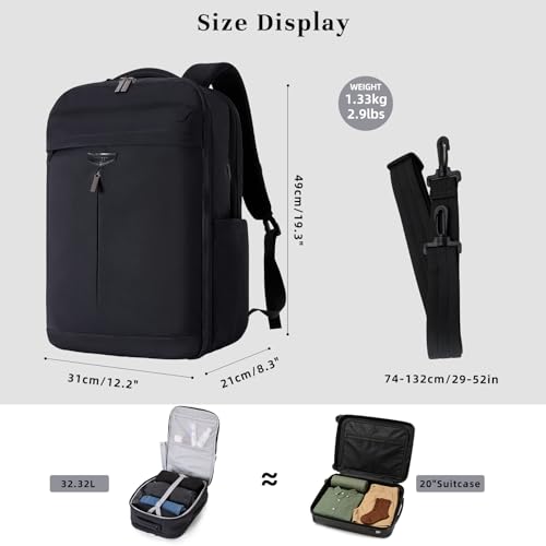 Timeet Travel Backpack for Women Men, 32L 4 In 1 Carry on Luggage Backpack, TSA Friendly Flight Approved 17 Inch Laptop Backpack, Waterproof Travel Bag for Work School Camping Hiking, Ink Black - color: Ink Black