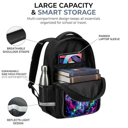 Astronaut Kids Backpack, Space Explorer Rainbow Galaxy School Bag with Reflective Strip, Lightweight Ergonomic Bookbag for Boys Girls Daily School Use, 17 Inch - color: Astronaut
