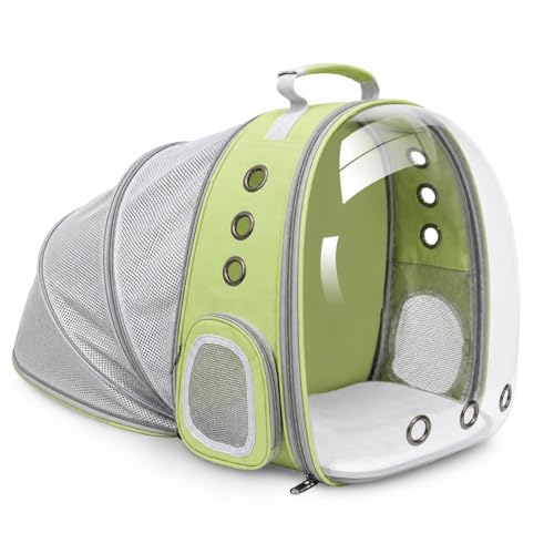 Expandable Cat Carrier Backpack with Bubble Window and Mesh, Light Green - color: LightGreen