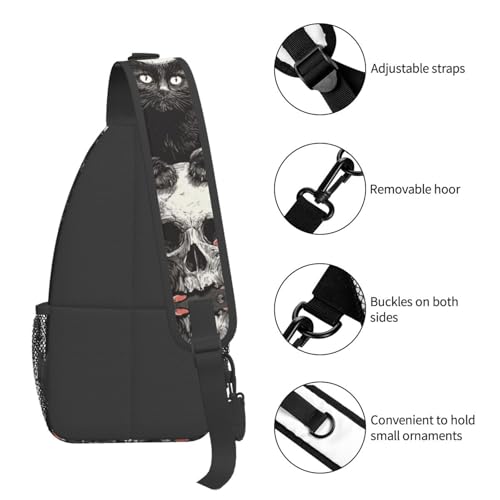 Sling Backpack Unisex Crossbody Chest Bag Shoulder Chest Bag For Women Men Hiking Travel - color: Cat Skull