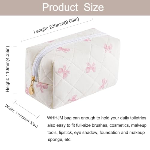 Cute Floral Makeup Bag Small Cotton Quilted Cosmetic Bag, Aesthetic Essential Bag Emergency Bag Gift for Women Girls Travel Accessories (Pink Small Bowknot) - color: A3 Pink Small Bowknot