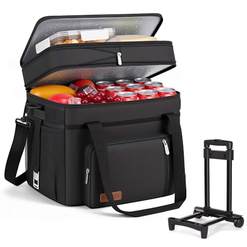 MIYCOO Cooler Bag with Wheels, Double Deck, 60 Can Leakproof Insulated Soft Cooler, Extra Large Expandable Ice Chest for Beach, Picnic, Camping - color: 1 - Black, size: 30L with wheels