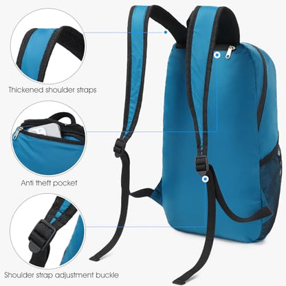 15L Lightweight Hiking Backpack Small,Waterproof Hiking Daypack,Foldable Backpack for Travel,Ultralight Daypack - color: Nylon Blue