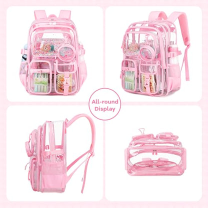Clear Backpack for Girls School Clear Bookbag Stadium Events Heavy Duty Transparent Back Pack, Pink - color: Pink