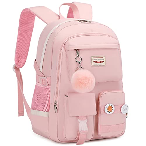 Classic Diamond School Backpack for Girls Laptop Backpack Cute Bookbag Kawaii College Backpack School Backpacks for Teens Girls Student (Pink) - color: Pink