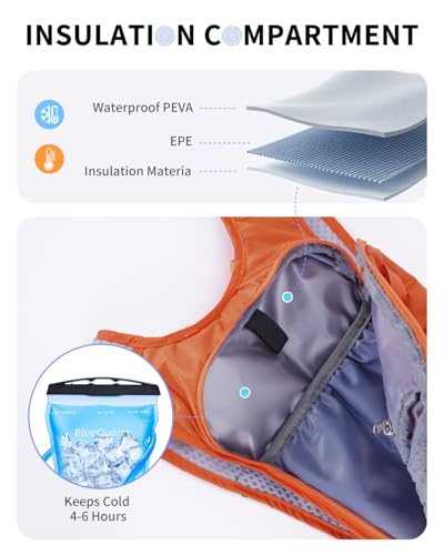 Blue Quartz Hydration Backpack with 2L Water Bladder, Hiking Water Pack with Insulated Compartment for Women Men, Lightweight Cycling Daypack with Phone Pocket, Hydration Pack for Running,Biking - color: Orange