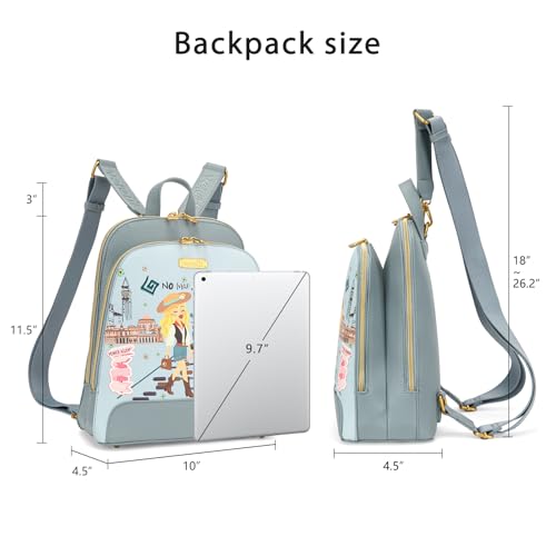 Venetti Cityscape Illustration Mini Backpack for Women and Girls, Cute Small Backpack Purse with Multi-Pocket and Zipper, Light Print Shoulder Bag Leather for Travel Daily Use VN-HB-001-BL - color: Blue