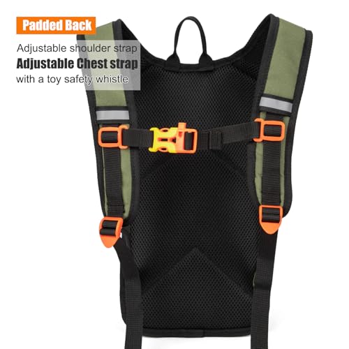 Kids Hydration Backpack, Water Hiking Backpack for Boys or Girls with 1.5L Reservoir Bladder - color: Greygreen