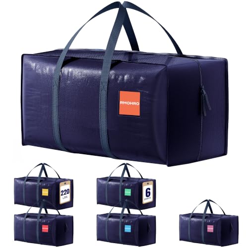 6 Pack Moving Bags Heavy Duty 210GSM with Full-Open Side Zipper, 93L 220lbs Waterproof Foldable Storage Totes for College Dorm Move-In, Moving Boxes Alternative & Home Organization, Blue - color: DarkBlue, size: 6 Pack