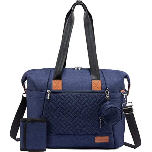 LOVEVOOK Diaper Bag Tote, Baby Diaper Bag Waterproof Travel Diaper Tote with Changing Pad - color: Navy Blue