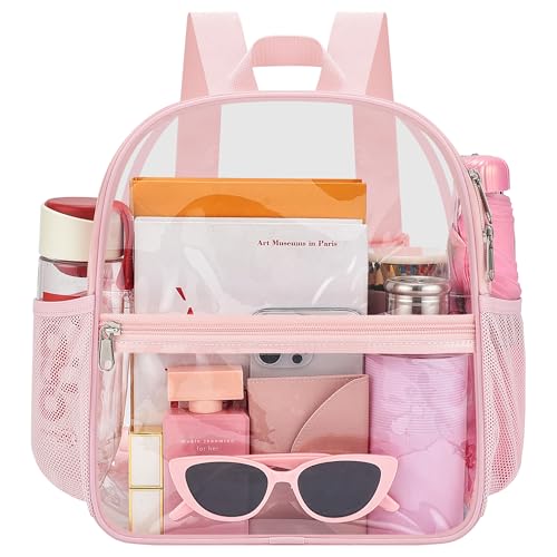 Oraben Small Clear Backpack for Stadium Events Clear Bag Small Stadium Backpack Waterproof 12x6x12 for Women Men Adult Concert Sports - color: Pink, style: Nylon Shoulder Straps