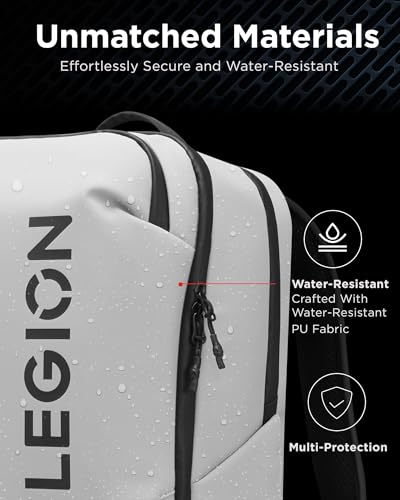 Lenovo Legion Gaming Laptop Backpack GB800, 21L Capacity, Fits 17-inch Laptops, Water Resistant, Three Main Compartments & 19 Specialiized Pockets, Light Grey - style: Gb800 Light Gray