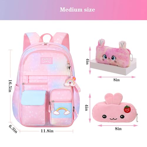 Jcobvig Rainbow Backpack For Girls Kids,Cute Student School Backpack With Pen Bag,Aesthetic Starry Rainbow Laptop Travel Bag - color: Pink, size: Large