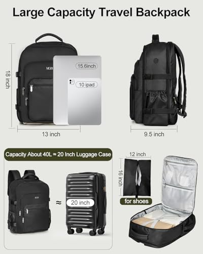 Travel Backpack for Women & Men, Carry On Personal Item Bag Flight Approved, Large Waterproof Laptop Backpack for Travel, Overnight, College & Commuting Black - color: Black