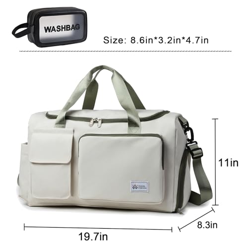 Small Gym Bag for Women, Travel Duffle Bag Carry On Weekender Bag with Shoe Compartment - color: 40#Beige-Zipper, style: Gym Bag&toiletry Bag
