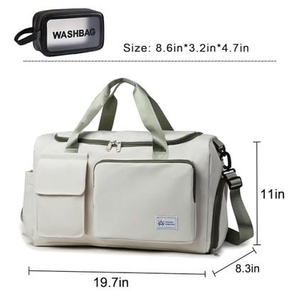 Small Gym Bag for Women, Travel Duffle Bag Carry On Weekender Bag with Shoe Compartment - color: 40#Beige-Zipper, style: Gym Bag&toiletry Bag