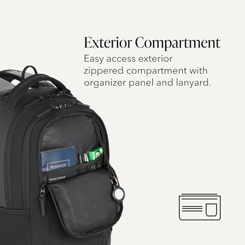 SWISSGEAR Cecil Laptop Backpack, Fits Most 16-Inch Laptops, Three-Compartment Design, Airflow Back Panel, Black, 27.3L, 18-Inch - color: Black Hex