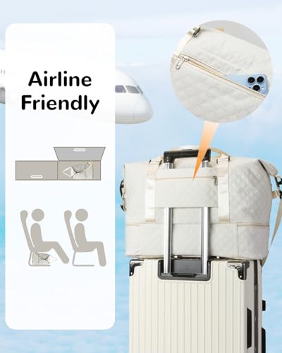 50L XL Weekender Bags for Women, Large Travel Duffle Bags, White - color: white