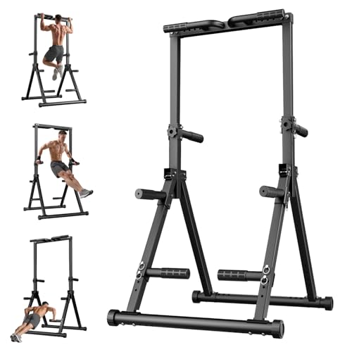 Foldable Pull Up Bar Free Standing, Strength Training Pull-up Bars Adjustable Pull Up Station, Power Tower Pull Up Bar MultiFunction Pull Up Dip Station Workout Equipment For Home Gym Support 480 LBS - color: black