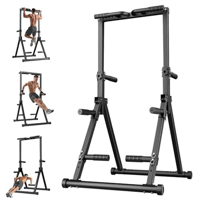Foldable Pull Up Bar Free Standing, Strength Training Pull-up Bars Adjustable Pull Up Station, Power Tower Pull Up Bar MultiFunction Pull Up Dip Station Workout Equipment For Home Gym Support 480 LBS - color: black