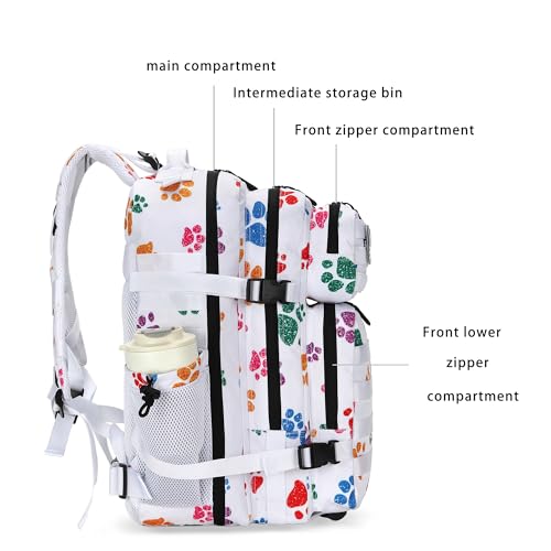 Lovelinks21 45L Tactical Assault Backpack 3 day assault pack with Molle Waterproof backpack Rucksack for Tactical Backpacks (Colorful paw prints) - color: Colorful Paw Prints