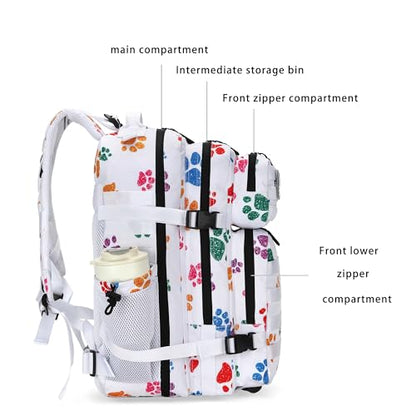 Lovelinks21 45L Tactical Assault Backpack 3 day assault pack with Molle Waterproof backpack Rucksack for Tactical Backpacks (Colorful paw prints) - color: Colorful Paw Prints
