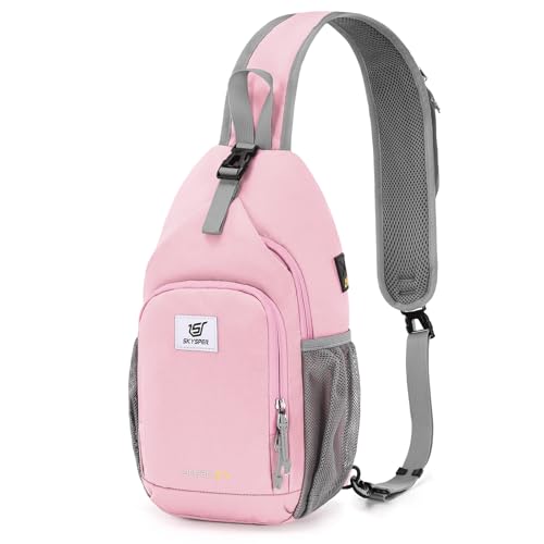 SKYSPER Sling Bag RFID Crossbody Sling Backpack Cross Body Shoulder Bag Travel Hiking Daypack for Women Men(Pink) - color: Pink