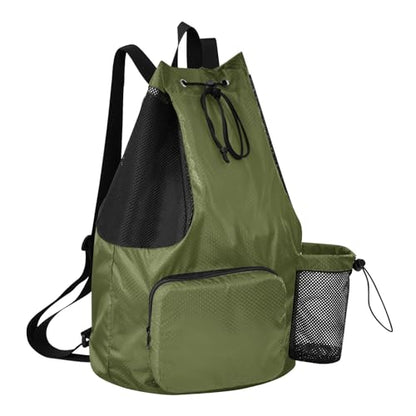 ODAWA Army Green Drawstring Beach Bag for Workout Drawstring Backpacks with Water Bottle Pocket - color: Army Green