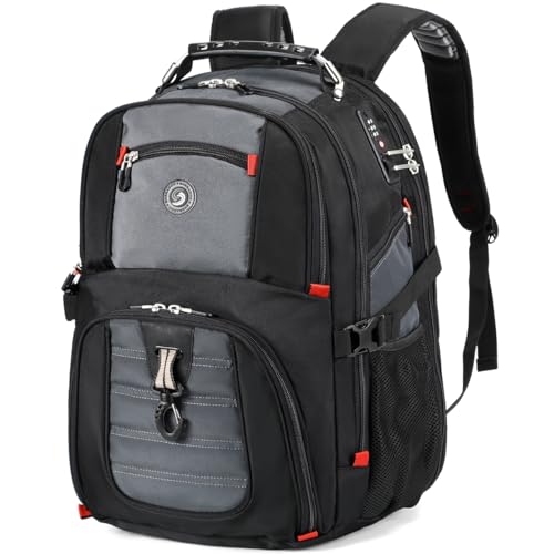 SHRRADOO Extra Large 50L Travel Laptop Backpack with combination lock, College Backpack Airline Approved Business Work Bag Fit 17 Inch Laptops for Men Women,Grey - color: Grey