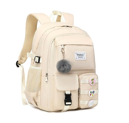 Wadirum Women Casual Backpack Set Girl School Bookbag Set Cute Laptop Ruaksack Beige - color: Beige