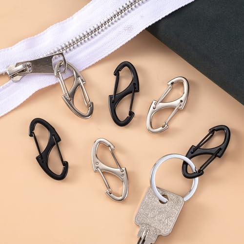 HINZIC 8Pcs Zipper Clip Anti Theft Deterrent, Dual Opening Safety Zipper Pull Replacement, S Carabiner Clips for Backpacks Traveling Camping Suitcases - color: 8pcs-Black & Silver