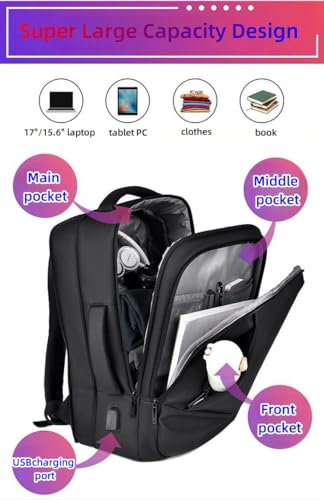 17/15.6" Business laptop backpack, PU Travel backpack,carry on backpack, Expandable laptop backpack Women Men,college backpack (02#updated, Black) - color: 02#black, style: 02#updated