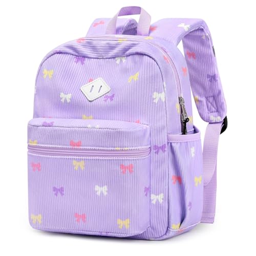 STEAMEDBUN Corduroy Toddler Backpack for Girls Boys 2-4, Kids Preschool Backpack for Kindergarten - Purple Bow - color: Corduroy Bowknot2, size: Mini-12"H(not fit folder)