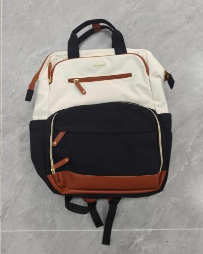 LOVEVOOK Lunch Backpack for Women, 15.6 Inch Laptop Bag with Insulated Cooler Lunch Compartment, Work Backpack for Teacher Nurse, Travel Backpacks for Camping Picnic Daily Use - color: Black-white-brown, size: 15.6 Inch-Lunch Compartment