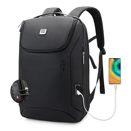 JODEBES Work Backpack, 15.6 Inch Laptop Backpack with USB Charging Port & TSA Lock, Waterproof Travel Carry On Bag for Men Women, Black - color: 20193-black