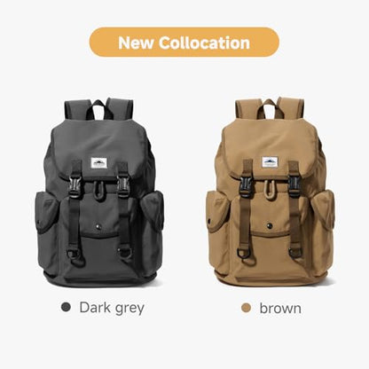 Ultra Lightweight Thin Nylon Backpack, Waterproof Flip Cover Daypack with Drawstring Closure, 16 Inch Laptop Compartment Versatile Rucksack for Hiking, Climbing, Travel & Daily Commute for Men Women - color: Up-brown