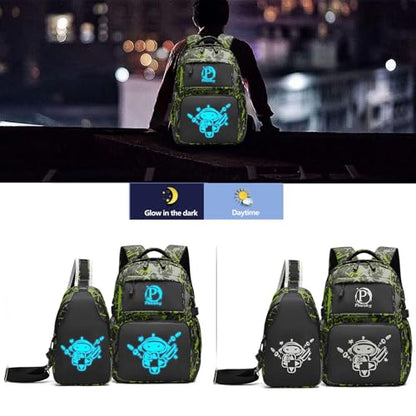 Boys Backpack, Cool Luminous School Backpack with USB Charging Port for Teen Boys, Kindergarten Elementary College Middle School Bookbag Lightweight Laptop Bag with Sling Bag Set, Green - style: Gamer-green02