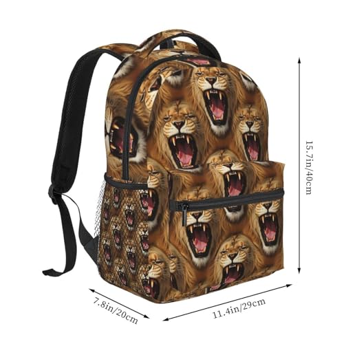 Casual Travel Daypack Angry Lion, Multi Pocket Water Resistant Backpack for Men Women Weekend Getaways - color: Pattern (738)