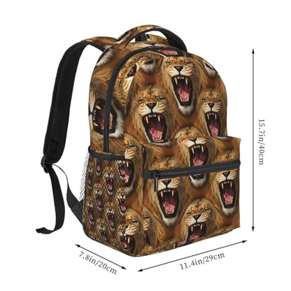 Casual Travel Daypack Angry Lion, Multi Pocket Water Resistant Backpack for Men Women Weekend Getaways - color: Pattern (738)