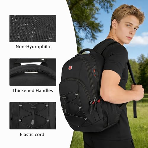 Goloni Laptop Backpack for Men Women, 17 Inch Travel Backpack with USB Charging Port, Water Resistant Lightweight Backpack with Compartments, 30L Casual Daypack,Black/Red - color: Black Red