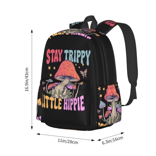Stay Trippy Little Hippie Mushroom Quotes Laptop Commuter Backpack Shoulder Bag Casual Back Pack Daypack Bags With Side Pockets For Work Travel Daily Use - color: Red