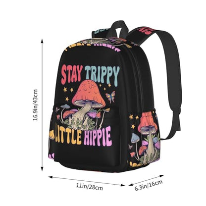 Stay Trippy Little Hippie Mushroom Quotes Laptop Commuter Backpack Shoulder Bag Casual Back Pack Daypack Bags With Side Pockets For Work Travel Daily Use - color: Red