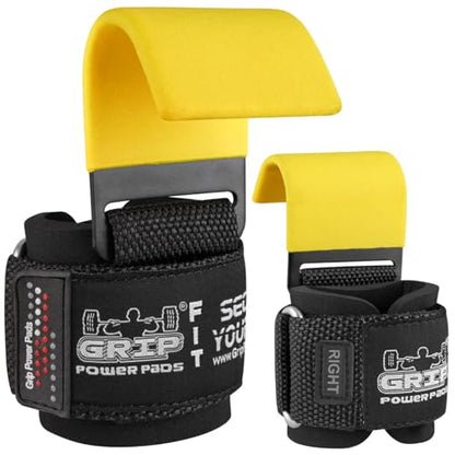 Weight Lifting Rod Hooks Heavy Duty Wrist Wraps Power Weight Lifting Training Gym Grips Straps Set of 2 - color: Yellow, size: WOMEN-Wrist Size Small/Medium