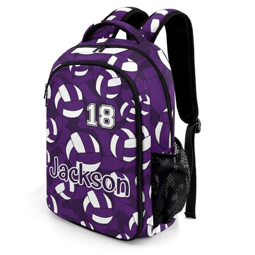 Dark Purple Volleyball Pattern Backpack Laptop Bag Bookbags Personalized Travel Daypack Bag for Man Woman Gifts - color: Dark Purple Volleyball Pattern