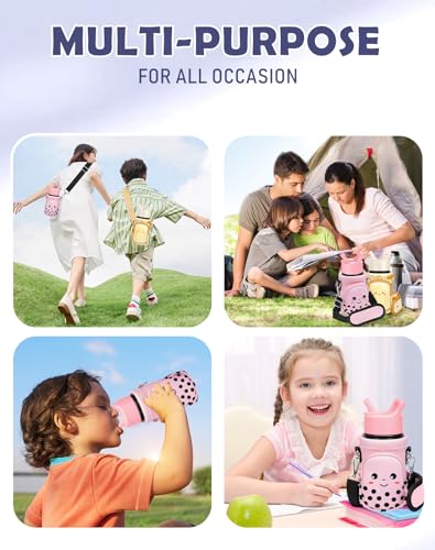 Miss Adola Water Bottle Carrier with Strap - Insulated Kids Water Bottle Holder for Boys Girls Bottle Bag for 10-18Oz - color: Milk Tea