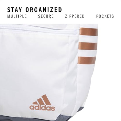 adidas Classic 3-Stripe Backpack for Laptop, School and Travel, 28L - color: White/Rose Gold/Onix Grey/5.0