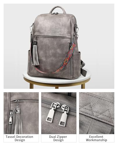 FADEON Leather Backpack Purse for Women Designer Travel Backpack Purses PU Fashion Ladies Shoulder Bag with Tassel - color: 1 Dark Grey Retro Style