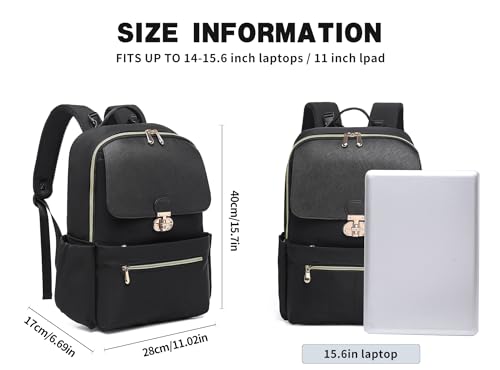 Slim Laptop Backpack Work Backpack for Women Fits 15.6 Inch Laptop, College Bookbag Computer Back Pack Purse Daypack Travel Bag, Lightweight & Waterproof (Black) - color: Black