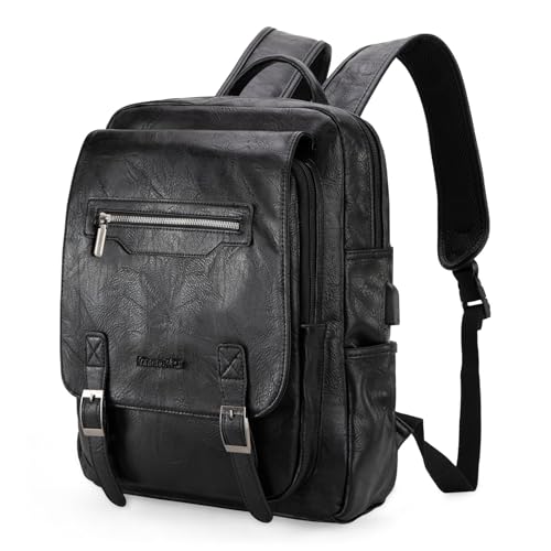 Montana West Laptop Backpack Purse for Women Men Unisex Vintage Backpack Casual Daypack for Travel Work with Convenient Charging Holder - color: 14.2-in Black