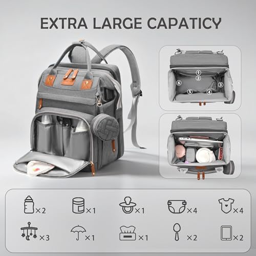 Diaper Bag Backpack with Changing Station, Waterproof for Travel, Gray - color: Grey